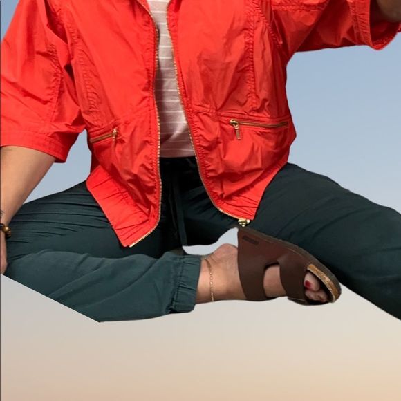 NWT Zenergy by Chicos Orange Rain Coat w Gold Embellishments Size : 1 - Picture 1 of 12